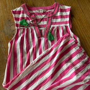 Boden pink white stripe summer dress 100% cotton women small